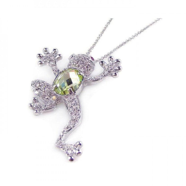 Silver 925 Rhodium Plated Green CZ Frog Pendant Necklace - STP00762 | Silver Palace Inc.