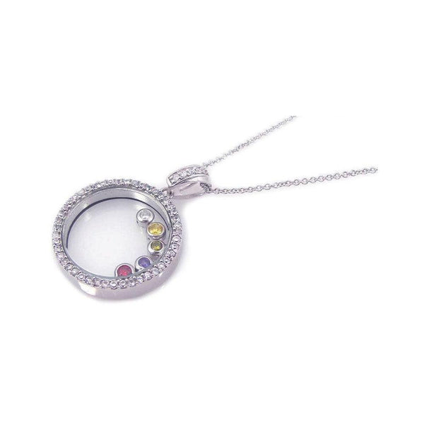 Silver 925 Rhodium Plated Clear CZ Colorful Circle Pendant Necklace - STP00763 | Silver Palace Inc.