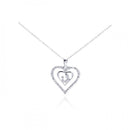 Silver 925 Rhodium Plated Clear CZ Figurine Heart Pendant Necklace - STP00765 | Silver Palace Inc.
