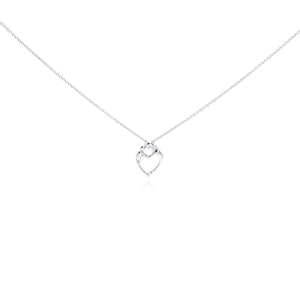 Silver 925 Rhodium Plated Figurine Heart Pendant Necklace - STP00766 | Silver Palace Inc.