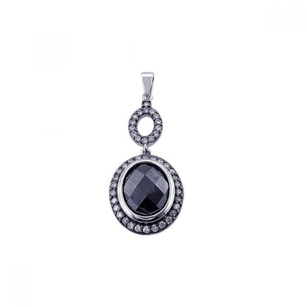 Closeout-Silver 925 Black Rhodium Plated Onyx Circle Pendant - STP00767 | Silver Palace Inc.