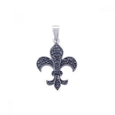 Silver 925 Black Rhodium Plated Black CZ Flor De Lis Pendant - STP00768 | Silver Palace Inc.