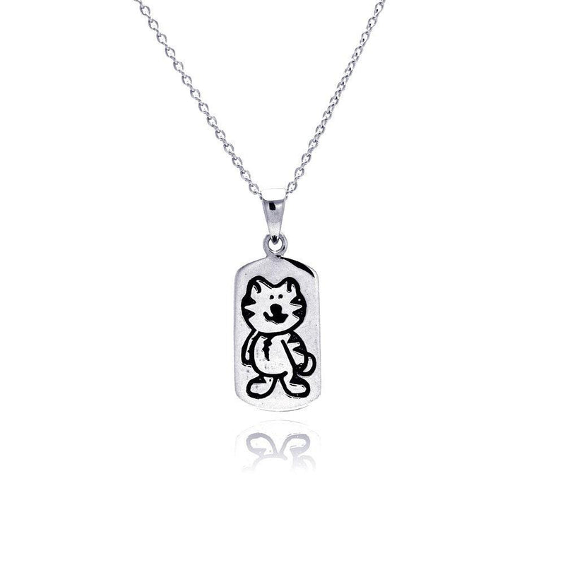 Closeout-Silver 925 Rhodium Plated Kitty Dogtag Pendant Necklace - STP00771 | Silver Palace Inc.