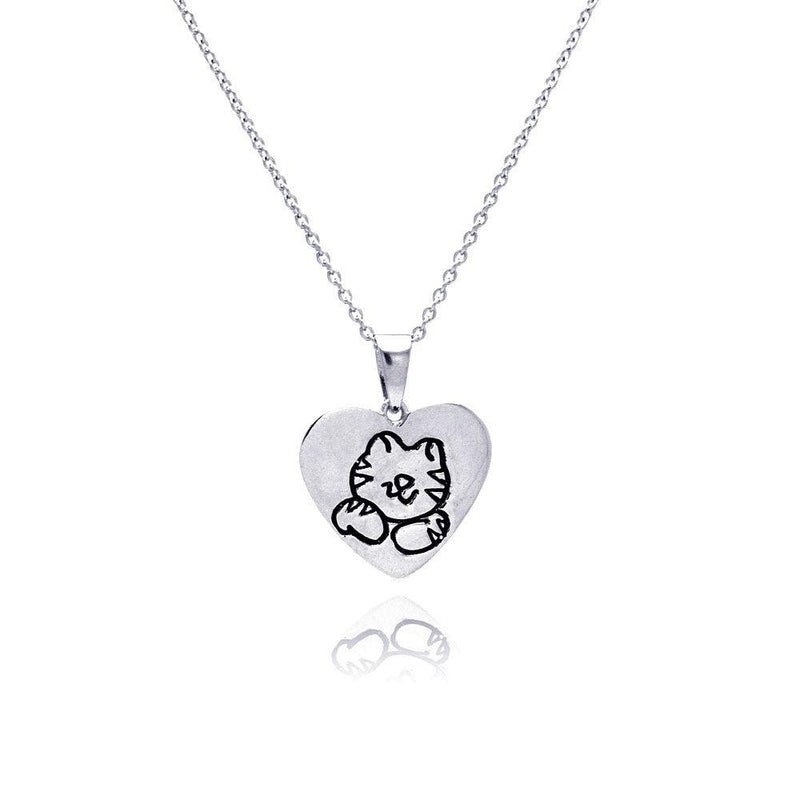 Closeout-Silver 925 Rhodium Plated Kitty Heart Pendant Necklace - STP00772 | Silver Palace Inc.