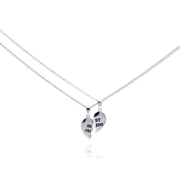 Silver 925 Rhodium Plated Half Heart Piece Pendant Necklace - STP00776 | Silver Palace Inc.