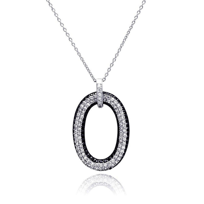 Closeout-Silver 925 Rhodium and Black Rhodium Plated Clear CZ Number 0 Pendant Necklace - STP00816 | Silver Palace Inc.