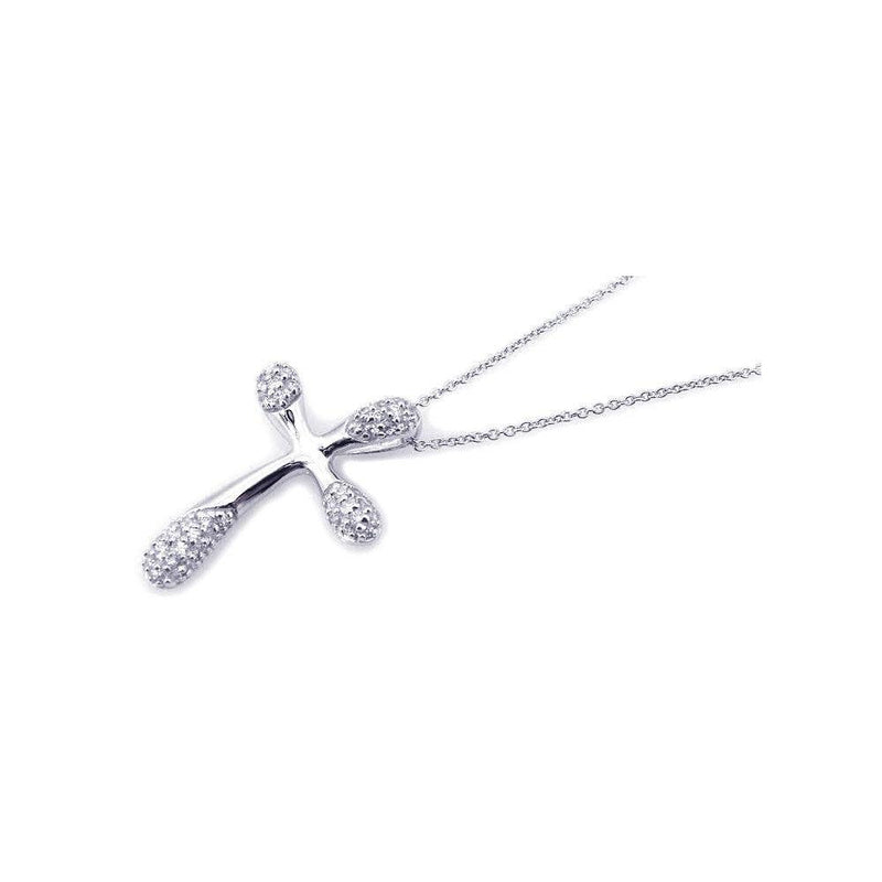 Closeout-Silver 925 Rhodium Plated Clear CZ Cross Pendant Necklace - STP00826 | Silver Palace Inc.