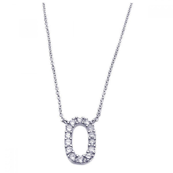 Silver 925 Rhodium Plated Clear CZ Number 0 Pendant Necklace - STP00828 | Silver Palace Inc.