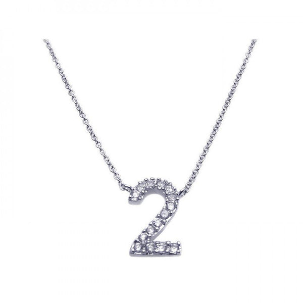 Silver 925 Rhodium Plated Clear CZ Number 2 Pendant Necklace - STP00830 | Silver Palace Inc.