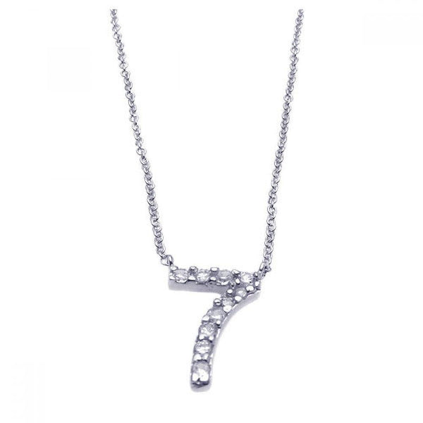 Silver 925 Rhodium Plated Clear CZ Number 7 Pendant Necklace - STP00834 | Silver Palace Inc.