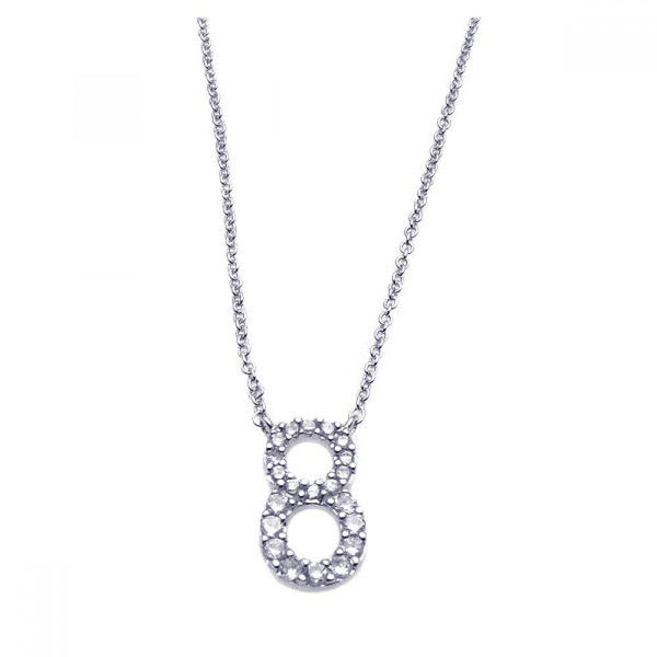 Silver 925 Rhodium Plated Clear CZ Number 8 Pendant Necklace - STP00835 | Silver Palace Inc.