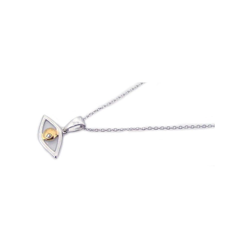 Silver 925 Rhodium Plated Clear CZ Evil Eye Pendant Necklace - STP00839 | Silver Palace Inc.