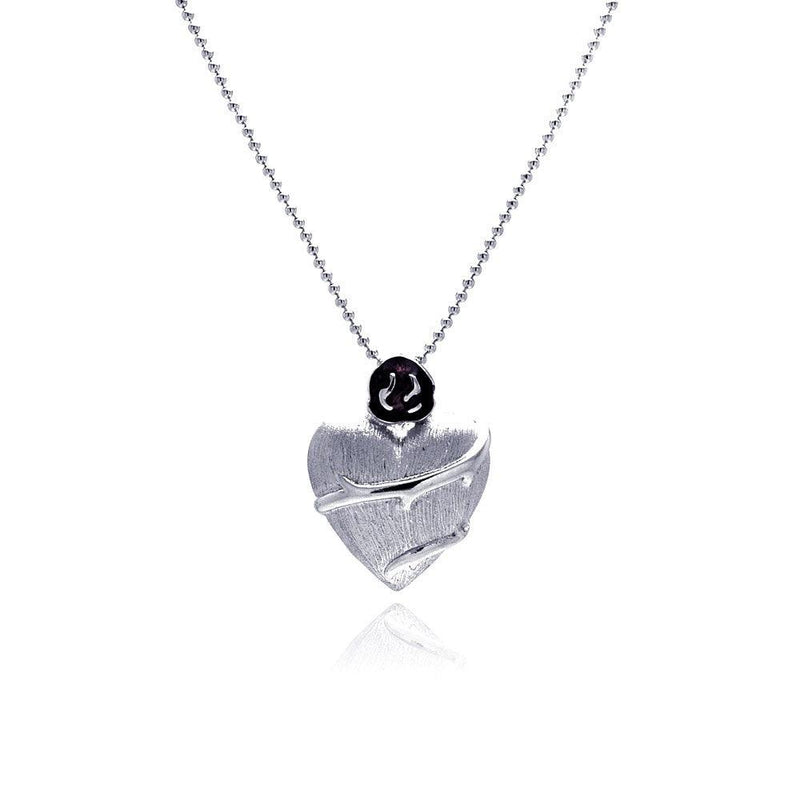 Closeout-Silver 925 Rhodium Plated Clear CZ Heart Pendant Necklace - STP00846 | Silver Palace Inc.