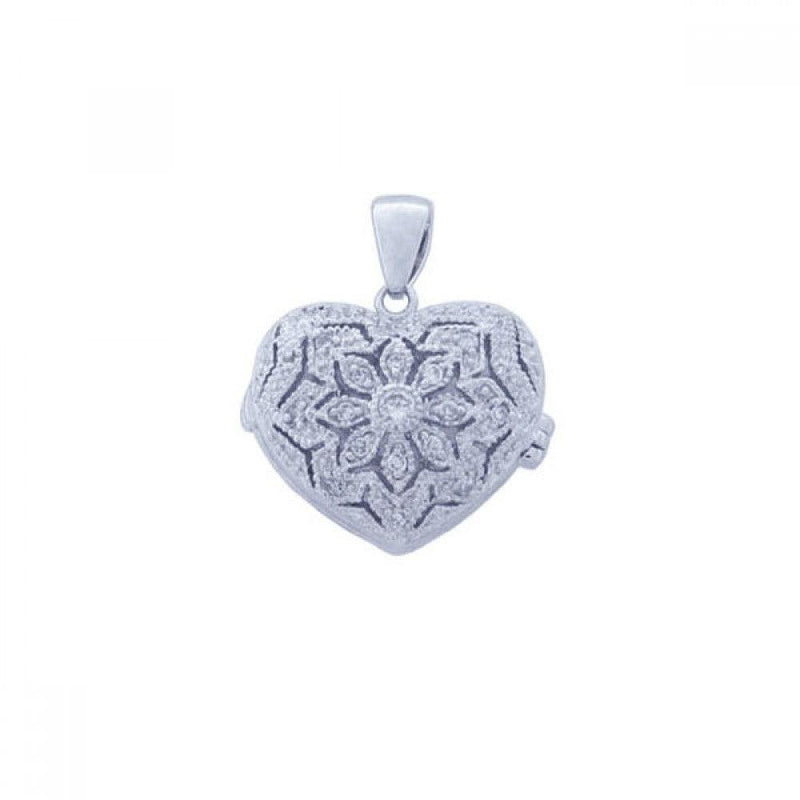 Silver 925 Rhodium Plated Clear CZ Heart Pendant Necklace - STP00849 | Silver Palace Inc.