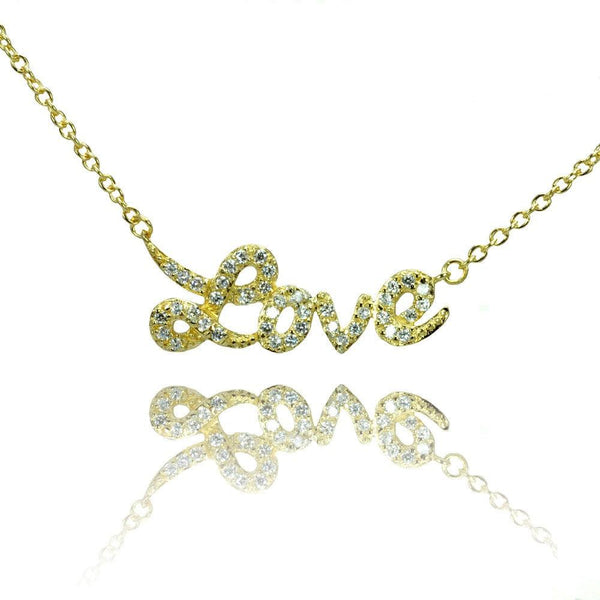 Silver 925 Gold Plated Clear CZ Love Pendant Necklace - STP00854GP | Silver Palace Inc.