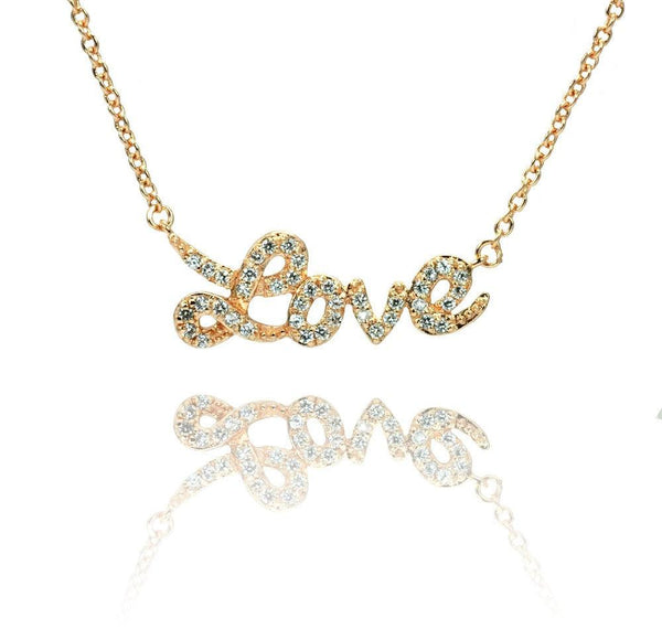 Silver 925 Rose Gold Plated Clear CZ Love Pendant Necklace - STP00854RGP | Silver Palace Inc.
