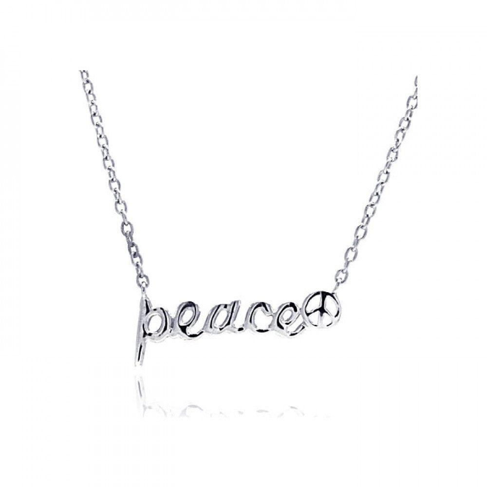 Silver 925 Rhodium Plated Clear CZ Peace Pendant Necklace - STP00871 | Silver Palace Inc.