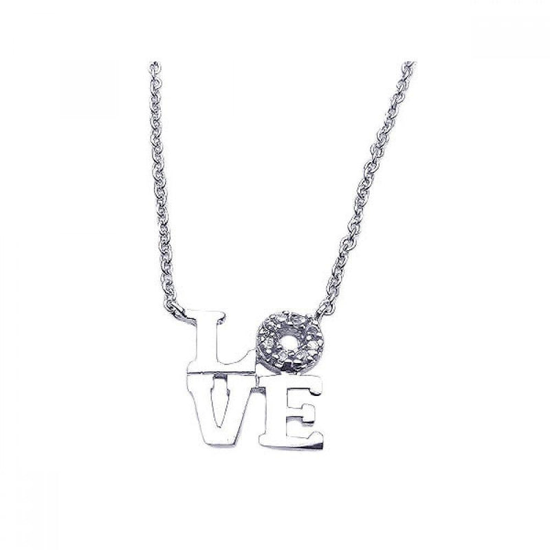 Silver 925 Rhodium Plated Clear CZ Love Pendant Necklace - STP00872 | Silver Palace Inc.