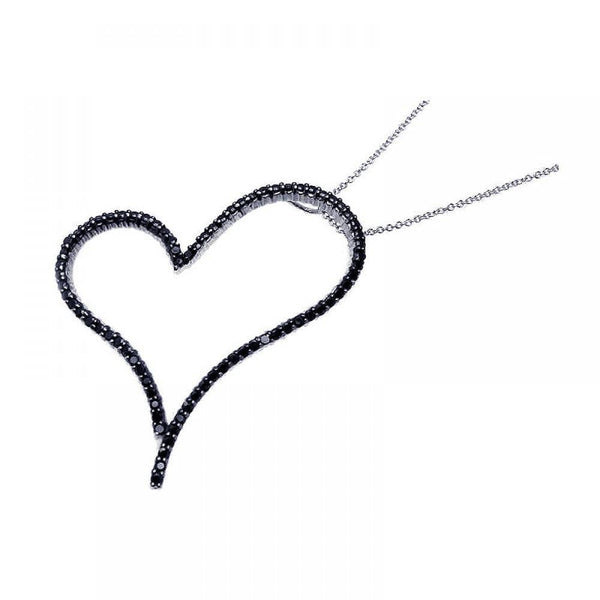 Closeout-Silver 925 Rhodium Plated Black CZ Heart Pendant Necklace - STP00875BLK | Silver Palace Inc.