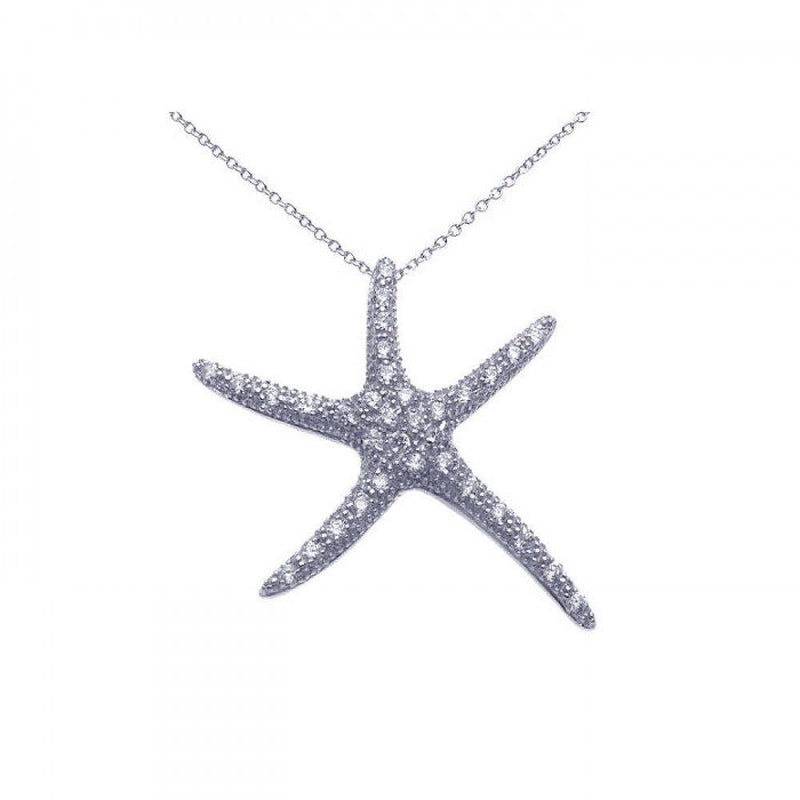 Silver 925 Rhodium Plated Clear CZ Starfish Pendant Necklace - STP00886 | Silver Palace Inc.