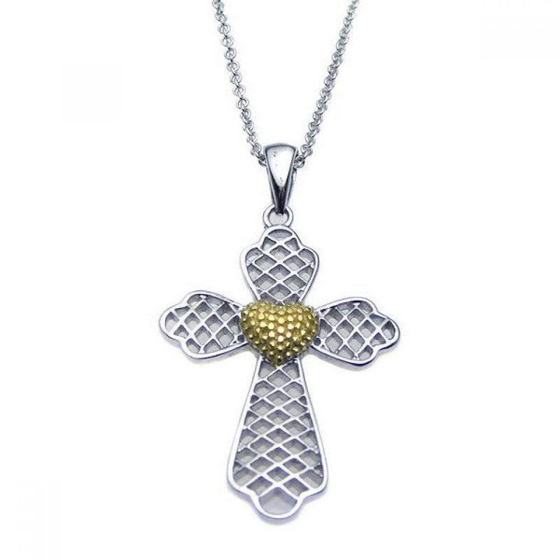 Closeout-Silver 925 Rhodium Plated Clear CZ Cross Pendant Necklace - STP00892 | Silver Palace Inc.