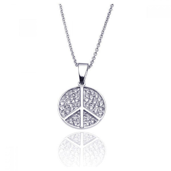 Silver 925 Rhodium Plated Clear CZ Peace Pendant Necklace - STP00901 | Silver Palace Inc.