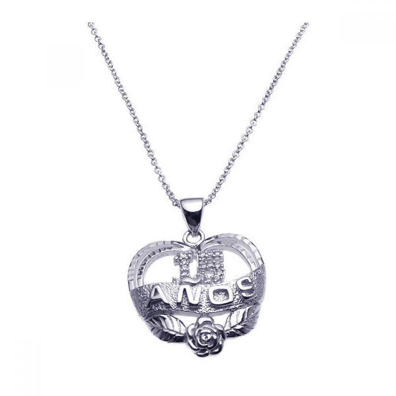 Silver 925 Rhodium Plated Clear CZ 15 Quince Pendant Necklace - STP00903 | Silver Palace Inc.