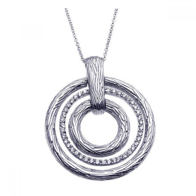 Closeout-Silver 925 Rhodium Plated Clear CZ Triple Circle Pendant Necklace - STP00921 | Silver Palace Inc.