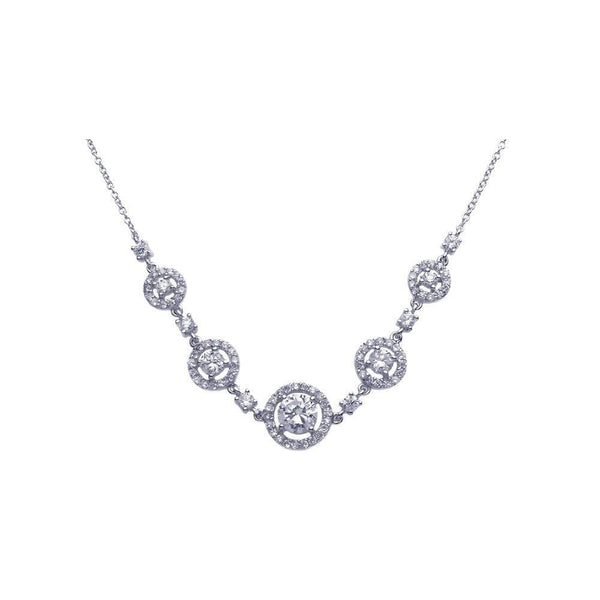 Silver 925 Rhodium Plated Clear CZ Circles Pendant Necklace - STP00935 | Silver Palace Inc.