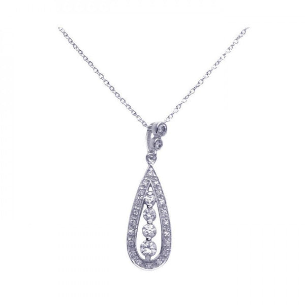 Silver 925 Rhodium Plated Clear CZ Tear Pendant Necklace - STP00942 | Silver Palace Inc.