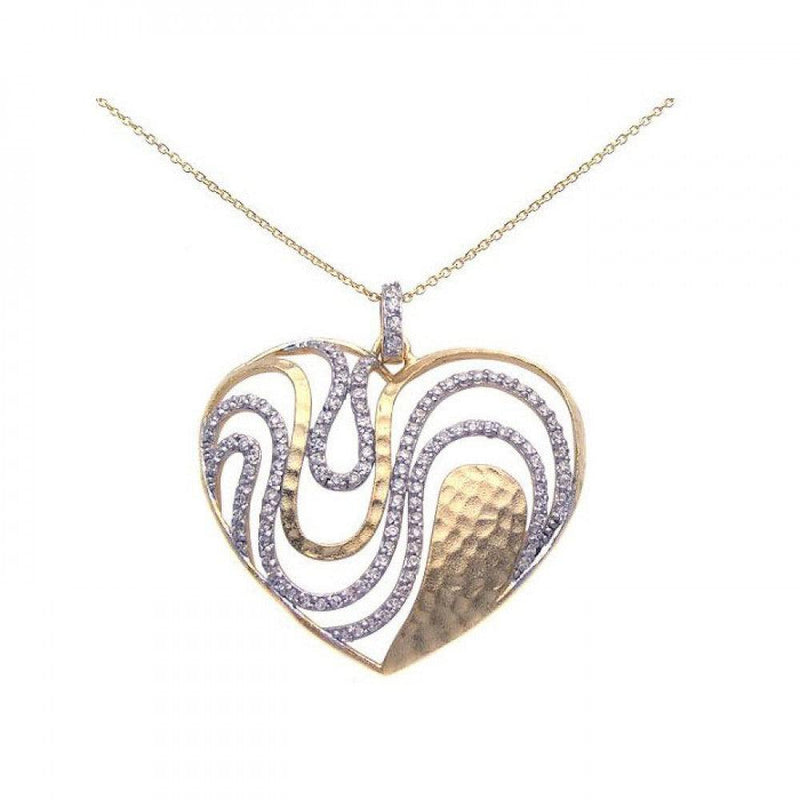 Closeout-Silver 925 Gold and Rhodium Plated Clear CZ Heart Pendant Necklace - STP00948 | Silver Palace Inc.