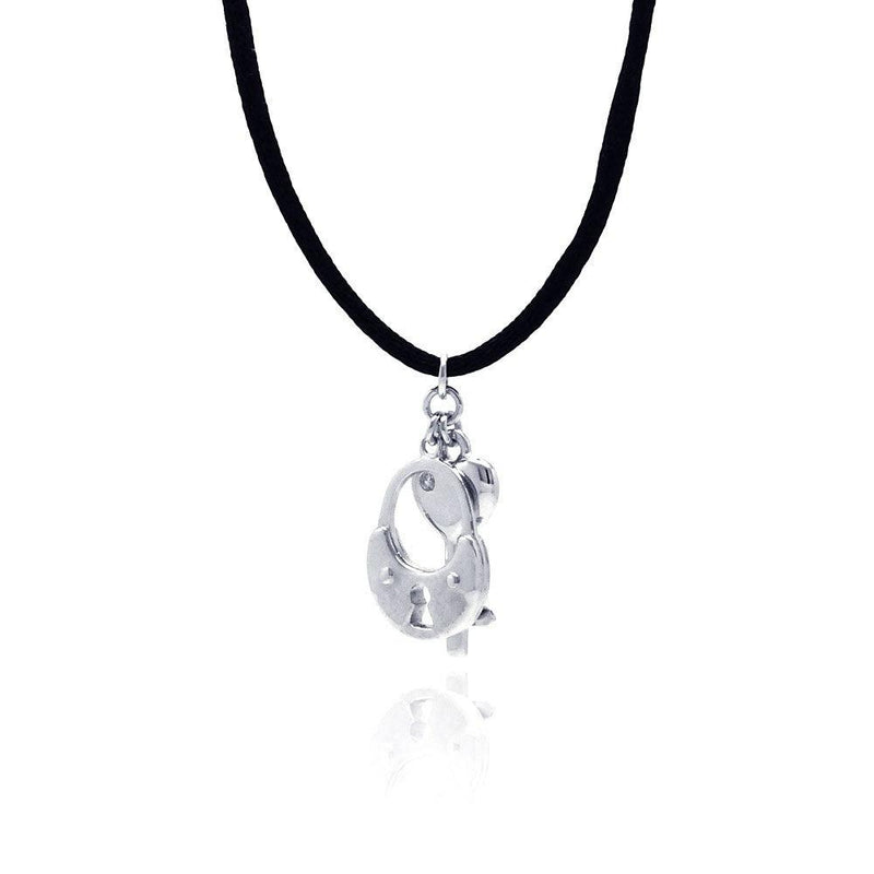 Closeout-Silver 925 Rhodium Plated Clear CZ Handcuff Key Pendant Necklace - STP00956 | Silver Palace Inc.