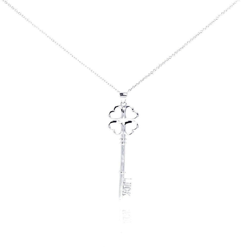 Silver 925 Rhodium Plated Luck Key Pendant Necklace - STP00980 | Silver Palace Inc.