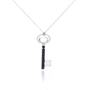 Closeout-Silver 925 Rhodium and Black Rhodium Plated Clear and Black CZ Key Pendant Necklace - STP00995 | Silver Palace Inc.
