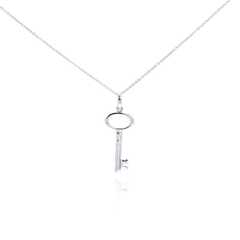 Silver 925 Rhodium Plated Clear CZ Key Pendant Necklace - STP01002 | Silver Palace Inc.
