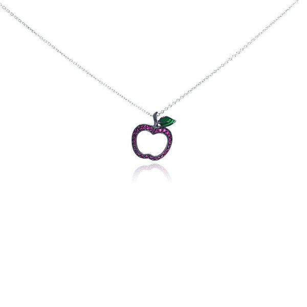 Silver 925 Rhodium Plated Pink CZ Apple Pendant Necklace - STP01003 | Silver Palace Inc.