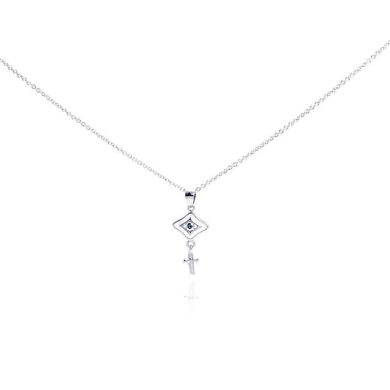 Silver 925 Rhodium Plated Clear CZ Cross Evil Eye Pendant Necklace - STP01010 | Silver Palace Inc.