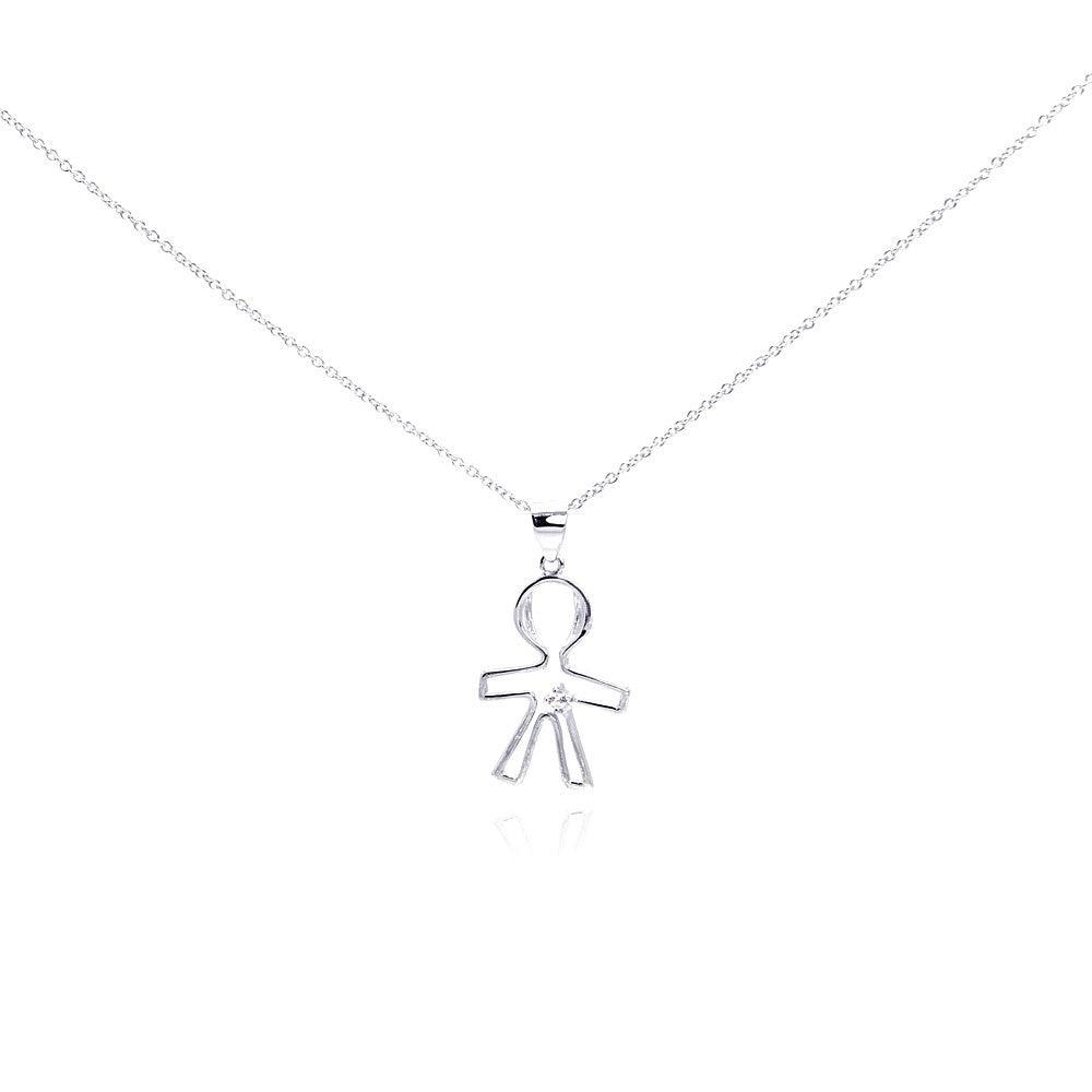 Silver 925 Rhodium Plated Clear CZ Person Pendant Necklace - STP01013 | Silver Palace Inc.