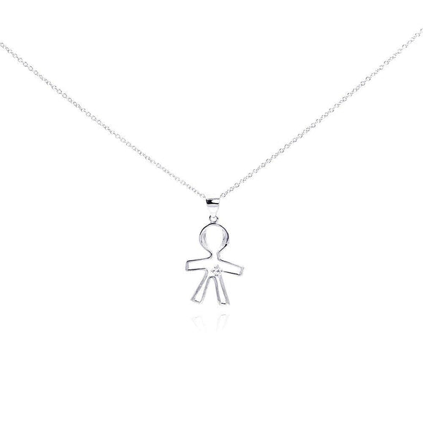 Silver 925 Rhodium Plated Clear CZ Person Pendant Necklace - STP01013 | Silver Palace Inc.