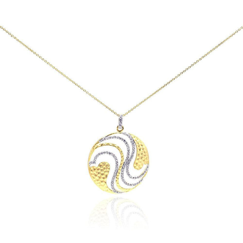 Closeout-Silver 925 Gold Plated Clear CZ Round Pendant Necklace - STP01015 | Silver Palace Inc.