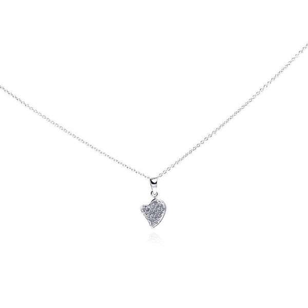Silver 925 Rhodium Plated Clear Diamond Tiny Heart Pendant Necklace - STP01025 | Silver Palace Inc.
