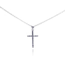 Silver 925 Rhodium Plated Clear Diamond Cross Pendant Necklace - STP01027 | Silver Palace Inc.