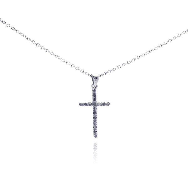 Silver 925 Rhodium Plated Clear Diamond Cross Pendant Necklace - STP01027 | Silver Palace Inc.