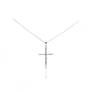 Silver 925 Rhodium Plated Clear Diamond This Cross Pendant Necklace - STP01028 | Silver Palace Inc.