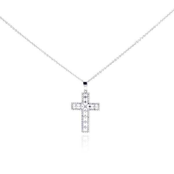 Silver 925 Rhodium Plated Clear Diamond Cross Pendant Necklace - STP01029 | Silver Palace Inc.