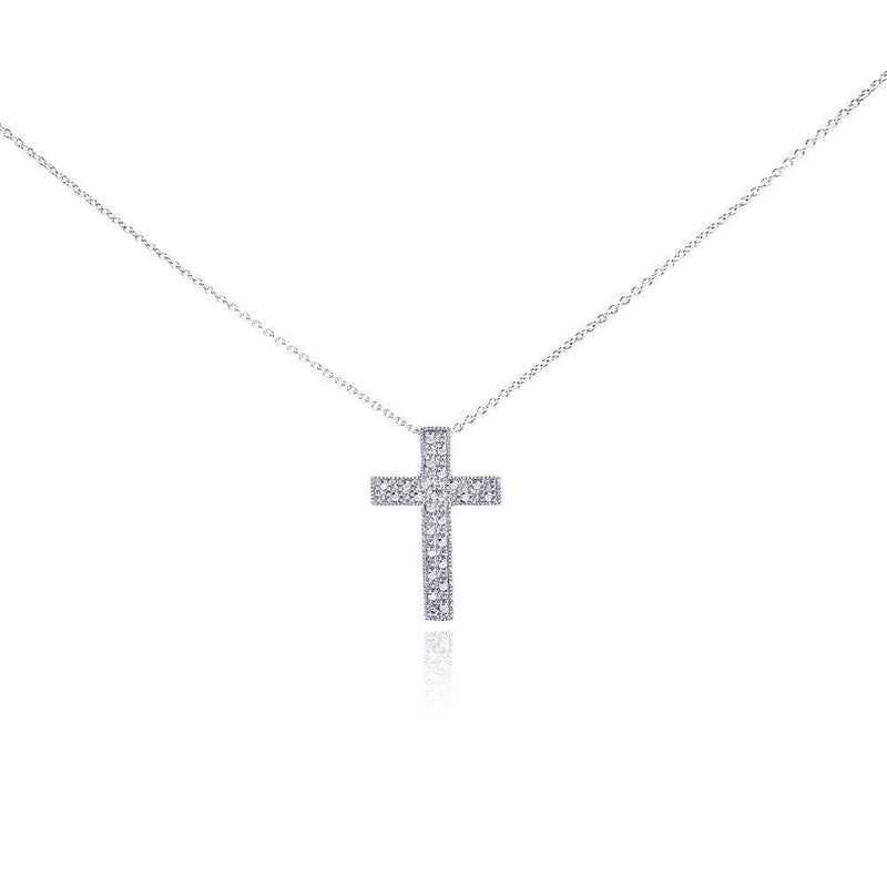 Silver 925 Rhodium Plated Clear Diamond Cross Pendant Necklace - STP01030 | Silver Palace Inc.
