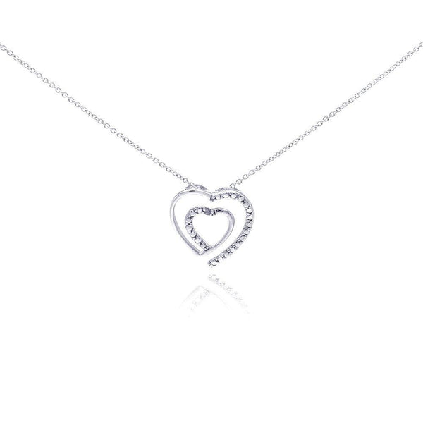 Silver 925 Rhodium Plated Clear Diamond Heart Pendant Necklace - STP01032 | Silver Palace Inc.