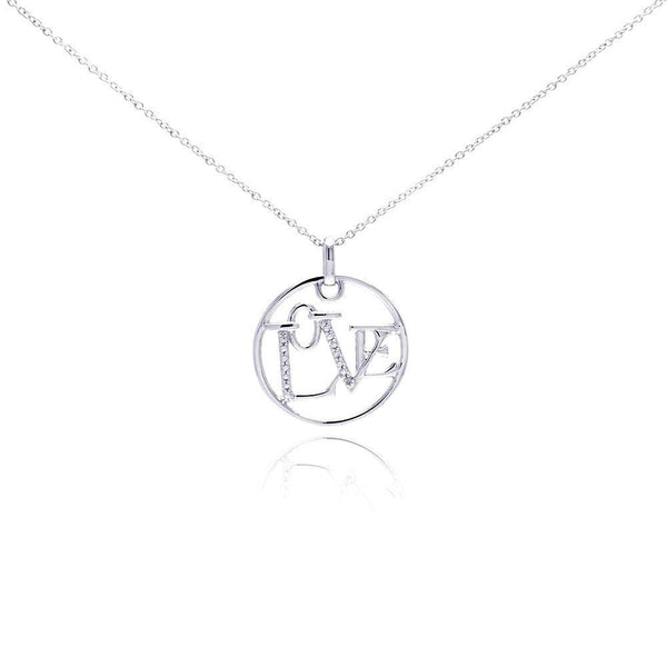 Silver 925 Rhodium Plated Clear Diamond Love Circle Pendant Necklace - STP01033 | Silver Palace Inc.
