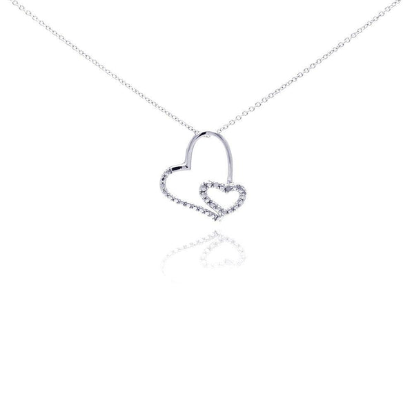 Silver 925 Rhodium Plated Clear Diamond Heart Pendant Necklace - STP01035 | Silver Palace Inc.