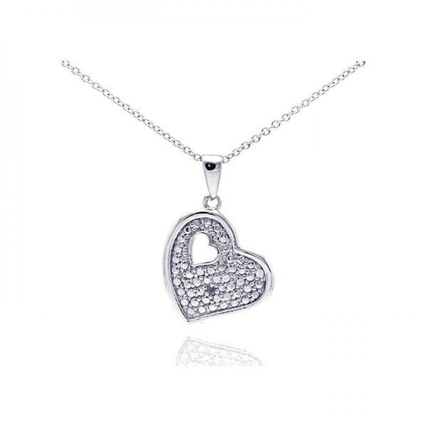 Silver 925 Rhodium Plated Clear Diamond Heart Pendant Necklace - STP01036 | Silver Palace Inc.